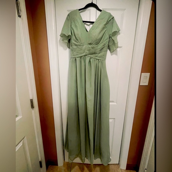 NEW A-Line Chiffon Bridesmaid Dress (sage) - Picture 2 of 4
